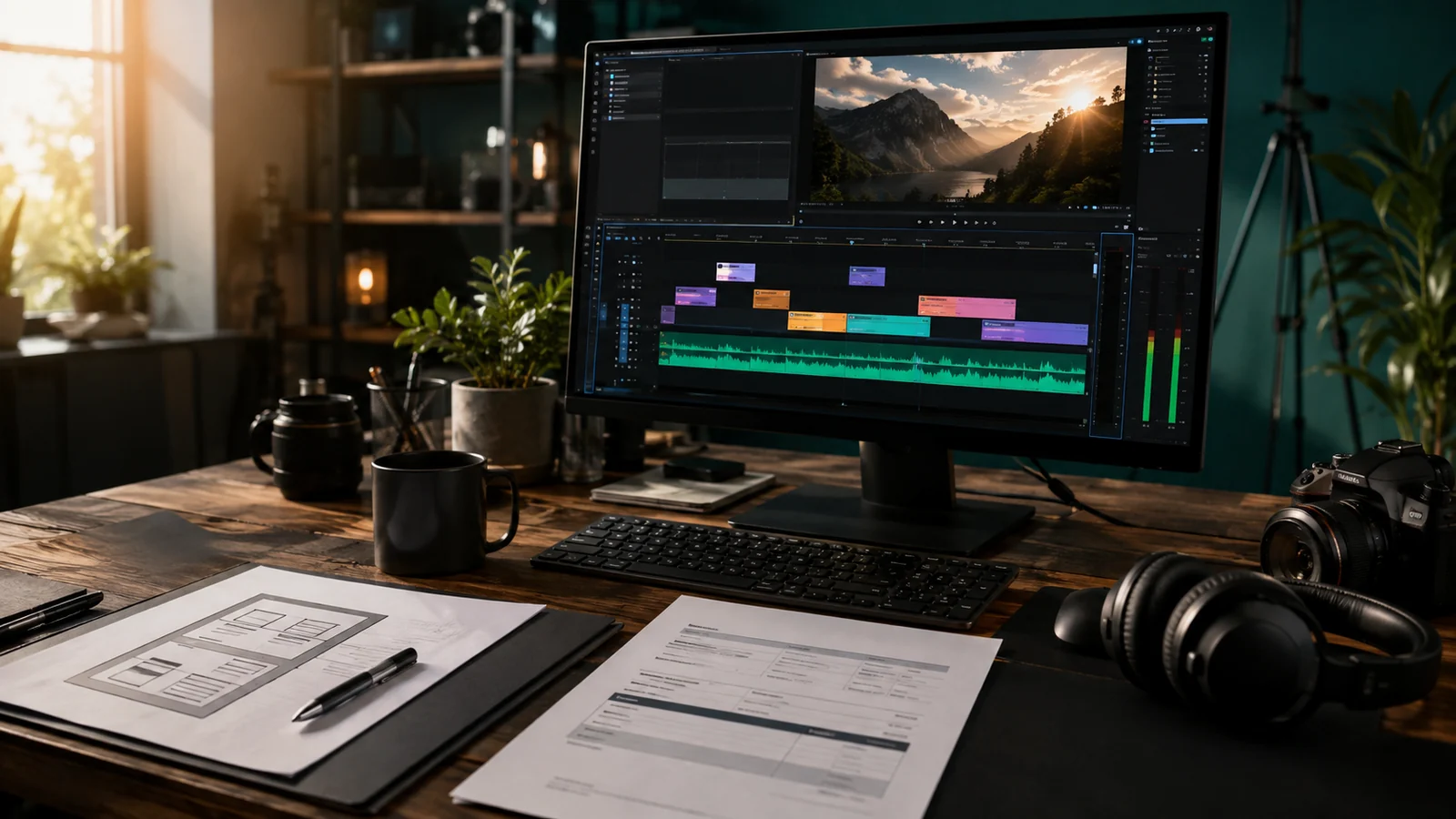 Monteur vidéo freelance travaillant depuis son domicile